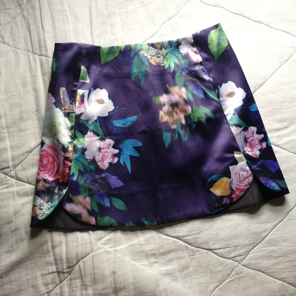 TOPSHOP Floral Purple Satin Mini Skirt 2